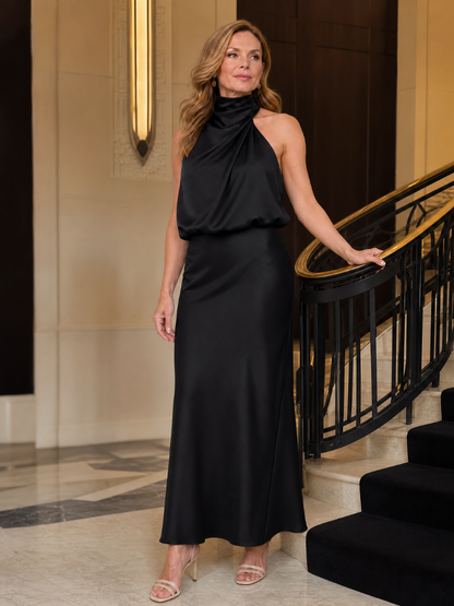 Céleste | Robe midi sans manches avec encolure drapée