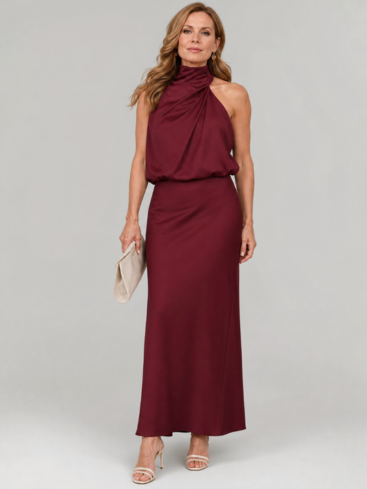 Céleste | Robe midi sans manches avec encolure drapée