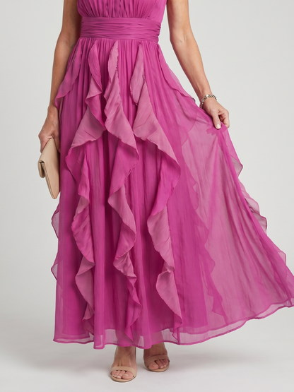 Rosalie | Robe maxi romantique à volants, col montant
