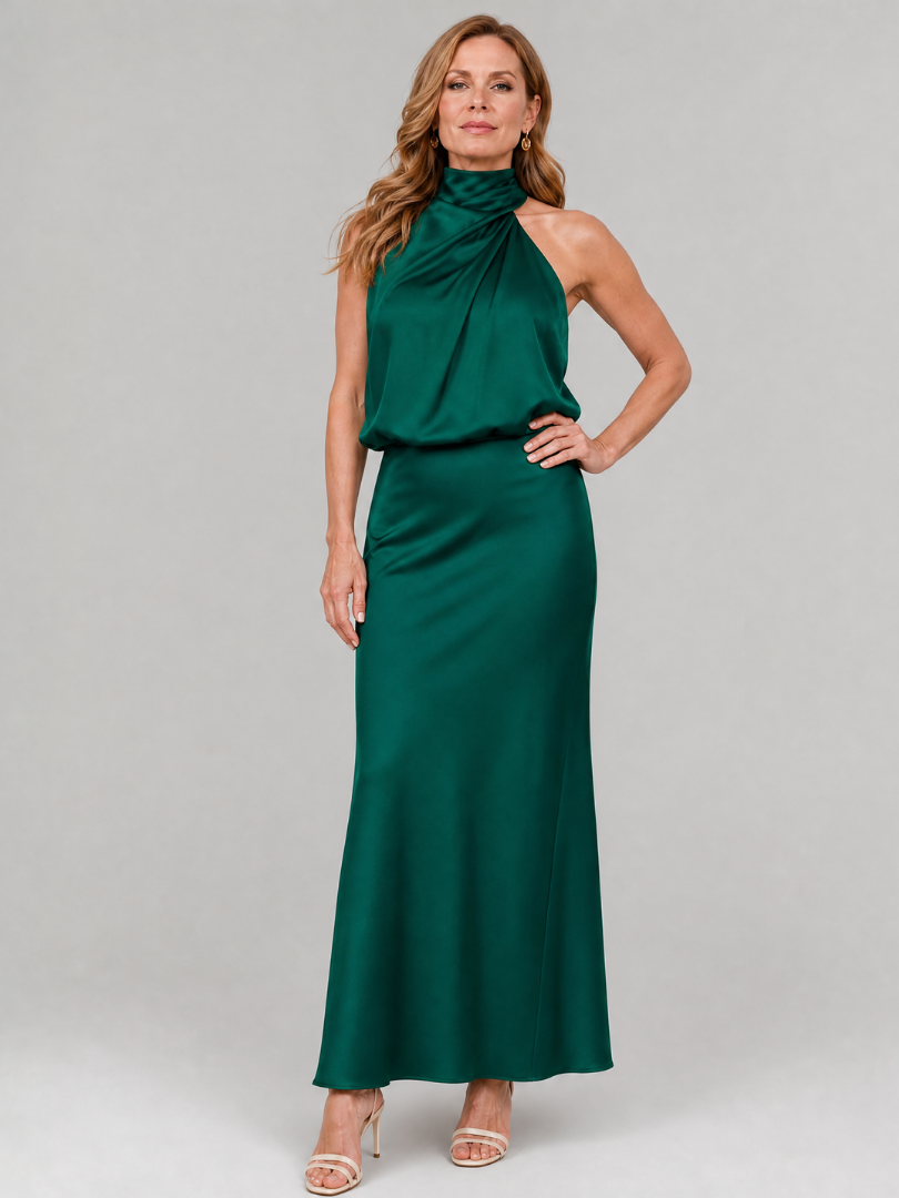 Céleste | Robe midi sans manches avec encolure drapée