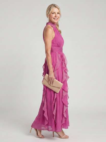 Rosalie | Robe maxi romantique à volants, col montant