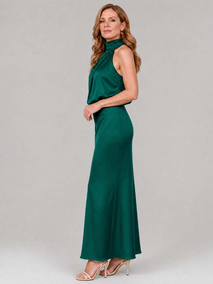 Céleste | Robe midi sans manches avec encolure drapée