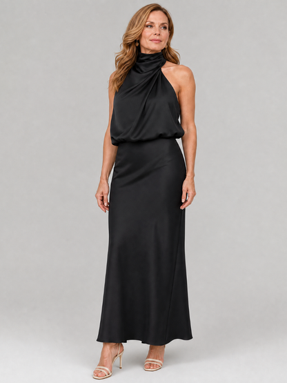 Céleste | Robe midi sans manches avec encolure drapée