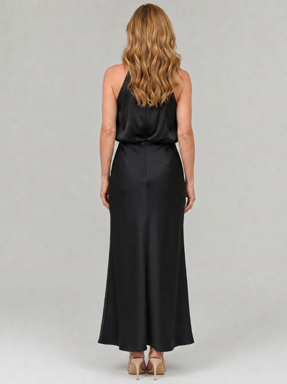 Céleste | Robe midi sans manches avec encolure drapée