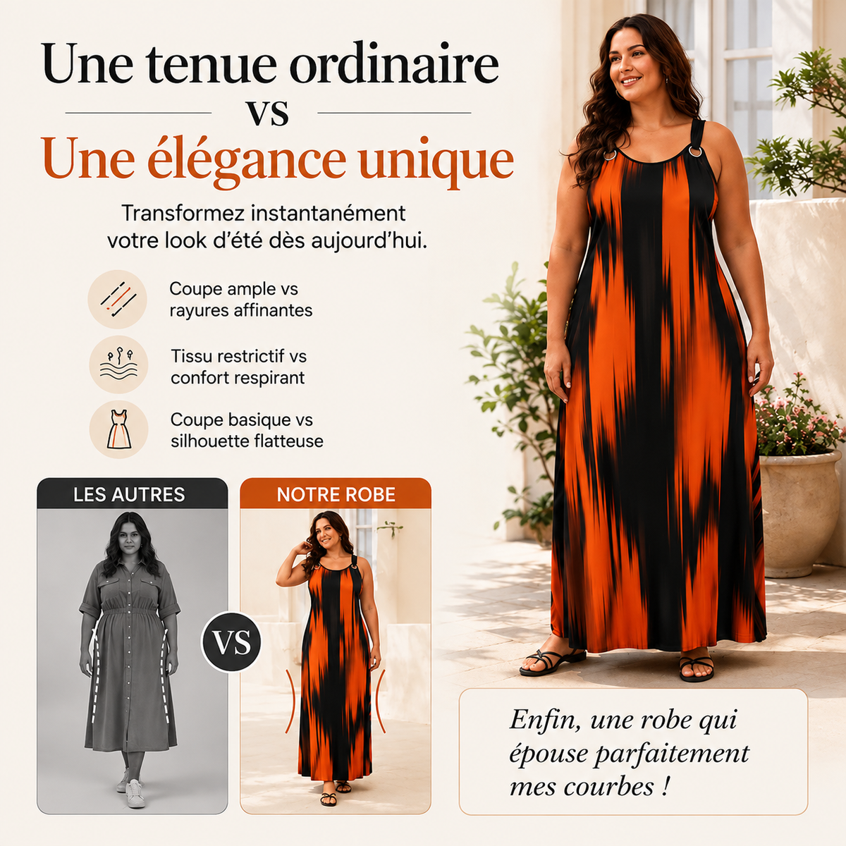 Mireille | Robe longue rayée grande taille
