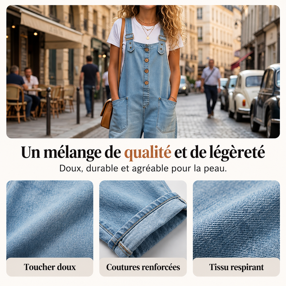 Amandine | Salopette en jean à coupe décontractée