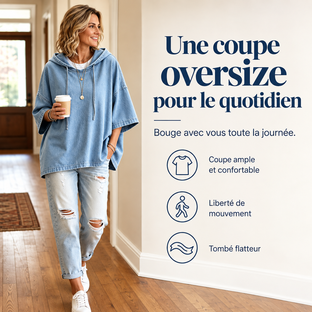 Évelyne | Haut en jean à capuche décontracté