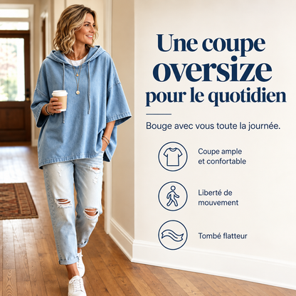Évelyne | Haut en jean à capuche décontracté