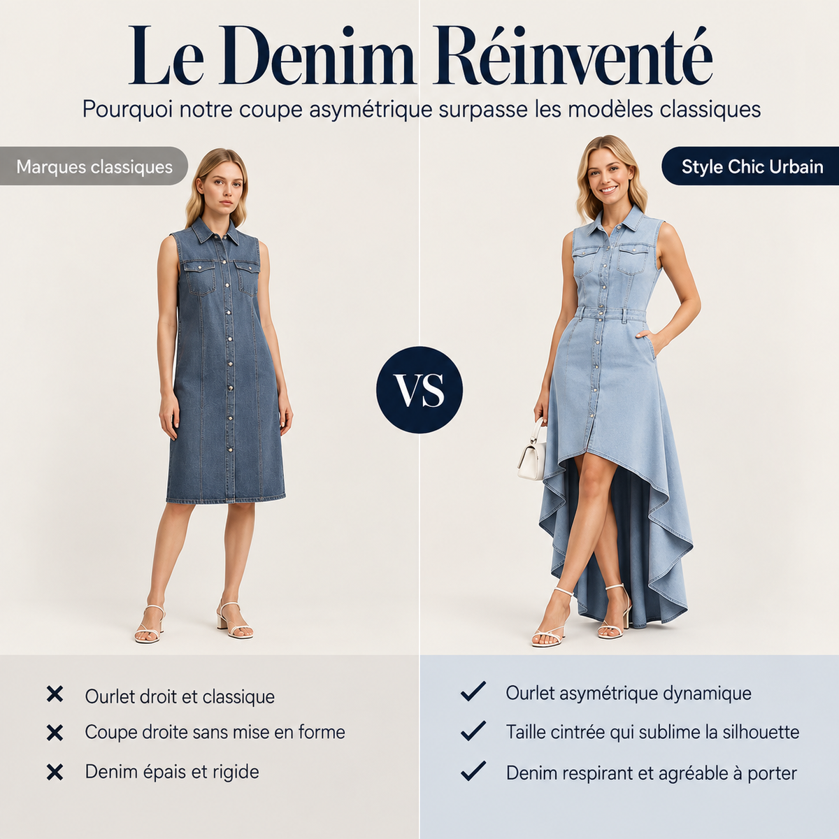 Célestine | Robe en jean asymétrique sans manches