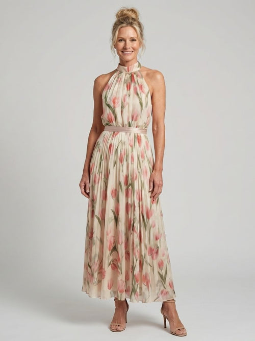 Fleurine | Robe midi florale, col bénitier et taille cintrée