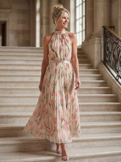 Fleurine | Robe midi florale, col bénitier et taille cintrée