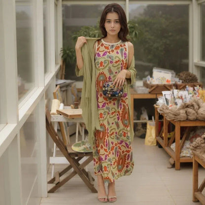 Majorie | Ensemble satiné artistique avec robe et châle assorti