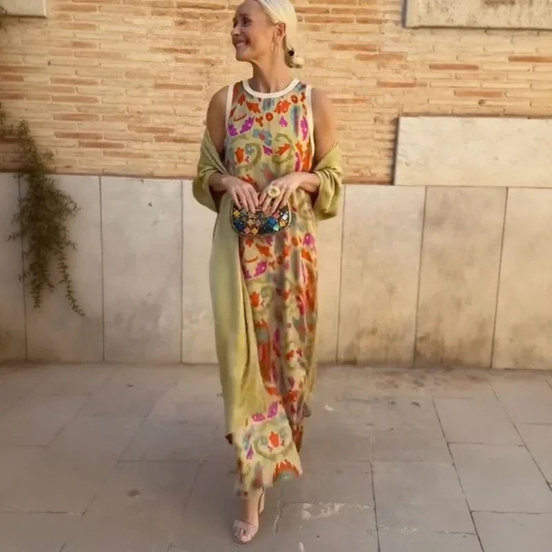 Majorie | Ensemble satiné artistique avec robe et châle assorti