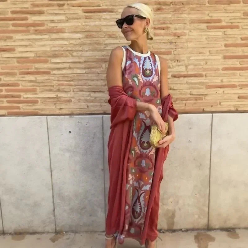 Majorie | Ensemble satiné artistique avec robe et châle assorti