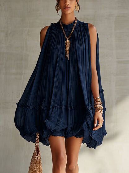 Verlaine | Mini robe en mousseline, col américain et jupe ballon