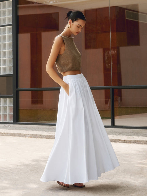 Margot | Jupe longue plissée taille haute