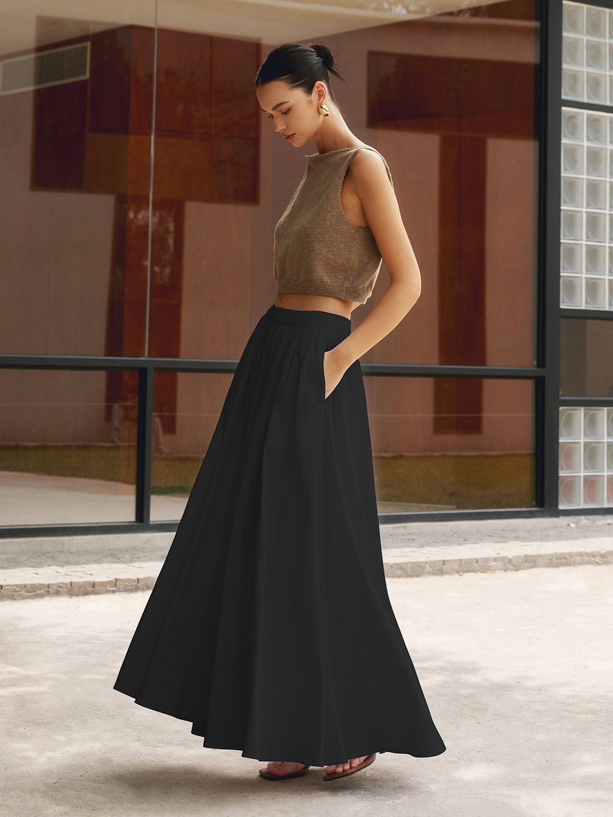 Margot | Jupe longue plissée taille haute